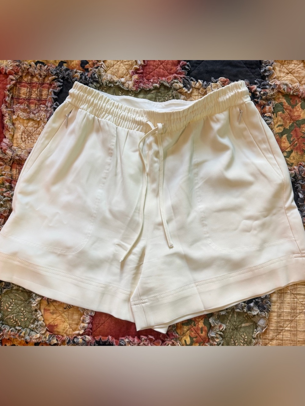 SPANX Cream Drawstring Athletic Shorts